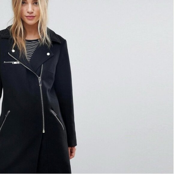 Zara Wool Blend Moto Double Zip Coat Jacket Black Size XS - Picture 2 of 10